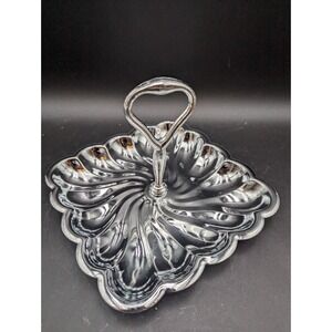New Shelton-Ware Inc Silver Serving Plate/Tray Center Handle Scalloped Design